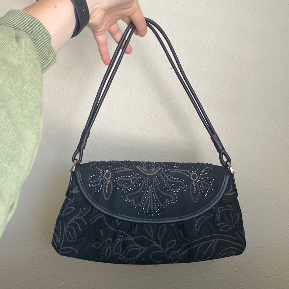 Vintage black beaded and embroidered clutch
